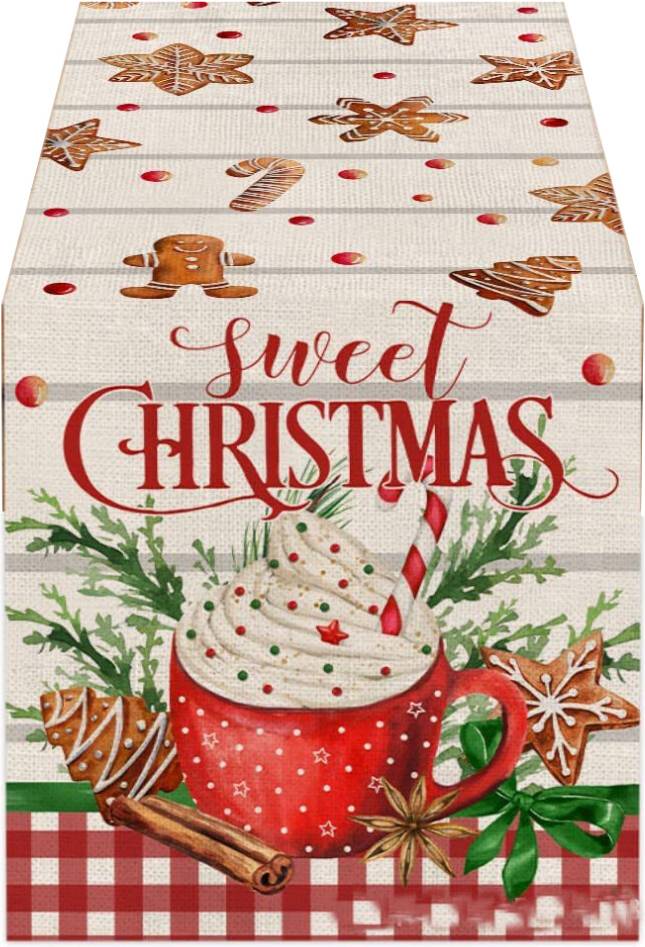 Easy Clean Durable Polyester Runner Gingerbread Design Tablecloth