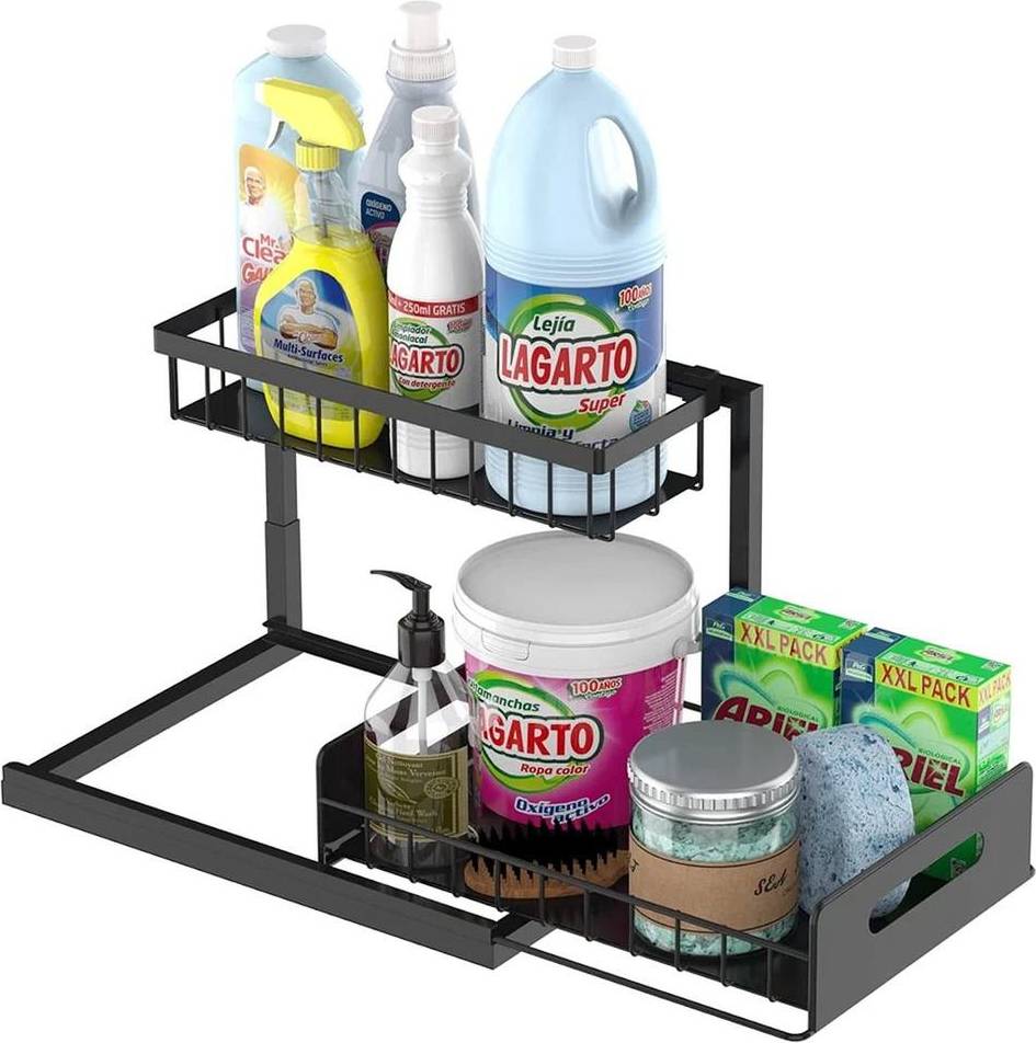 Basket drawer units 2 Tier Pull Out Basket Drawer Storage Rack - Black