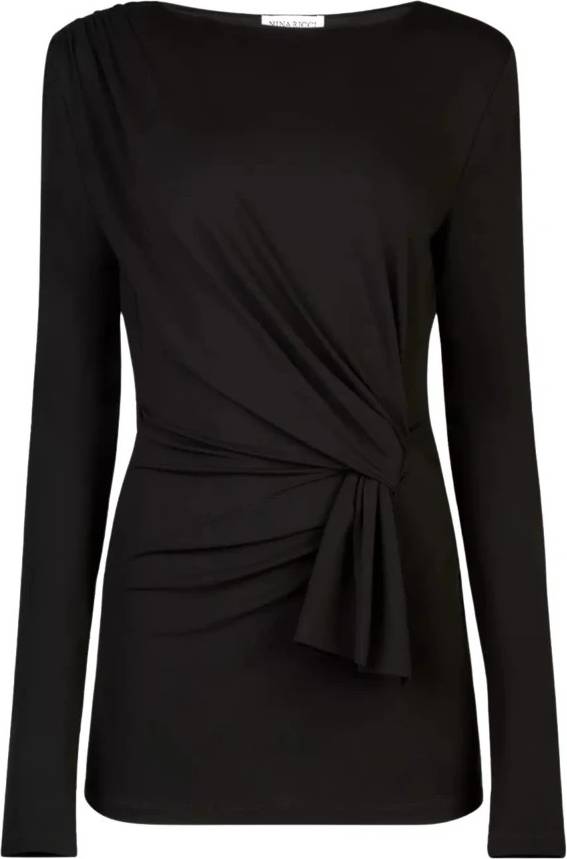 Nina Ricci Sort Wrap Bluse Med Bue - Sort