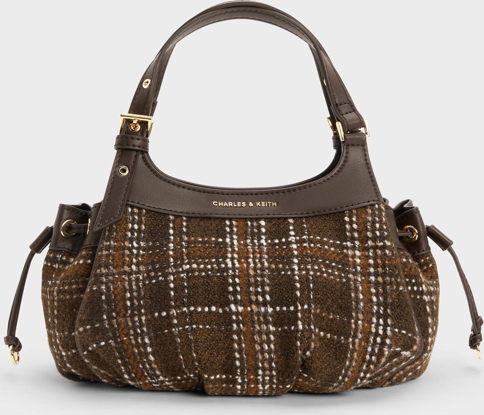 Charles & Keith Mini Lillith Checkered Drawstring Bucket Bag Multi
