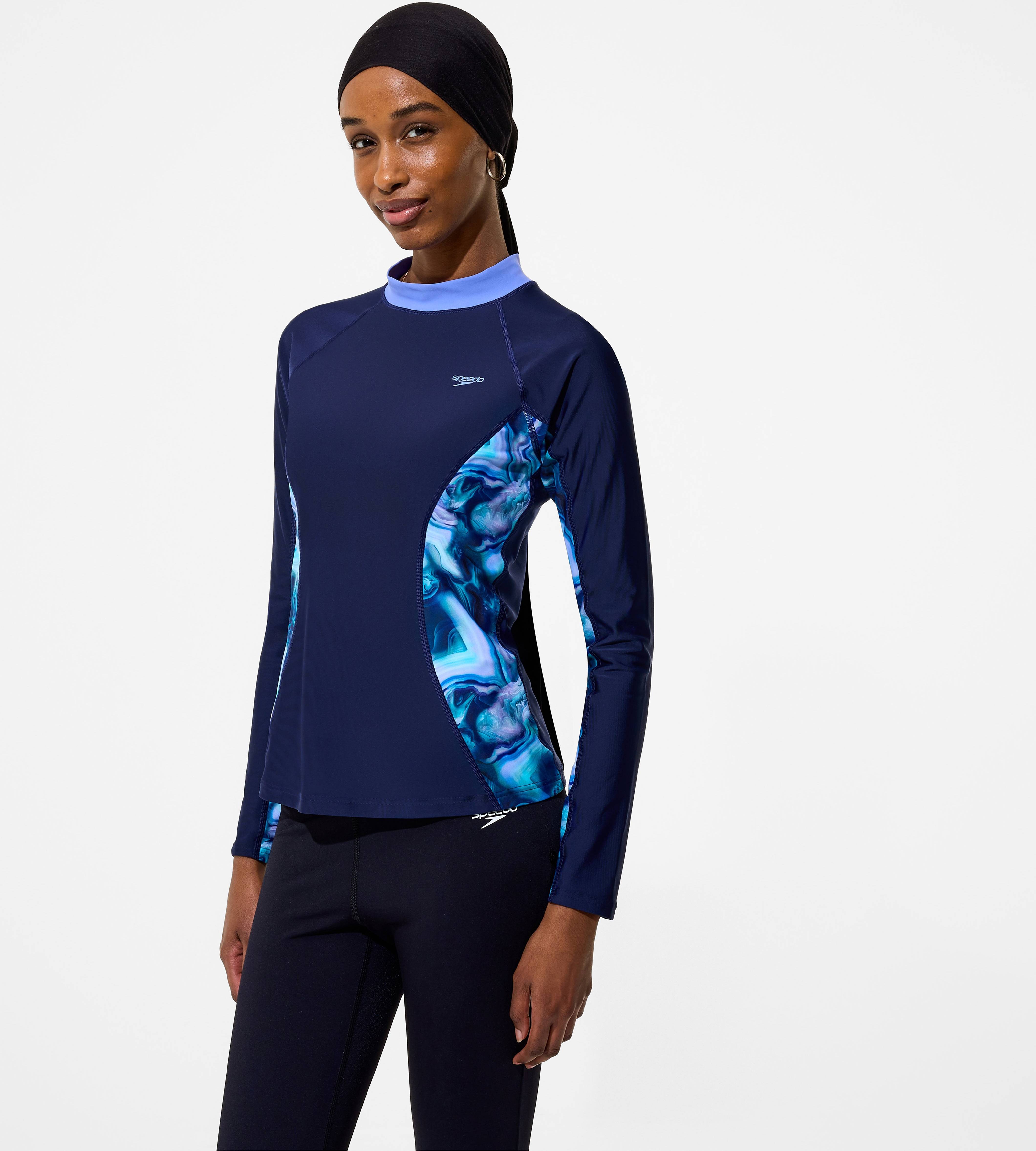 Speedo Modern Coverage Printed Long Sleeve Rashguard - Navy