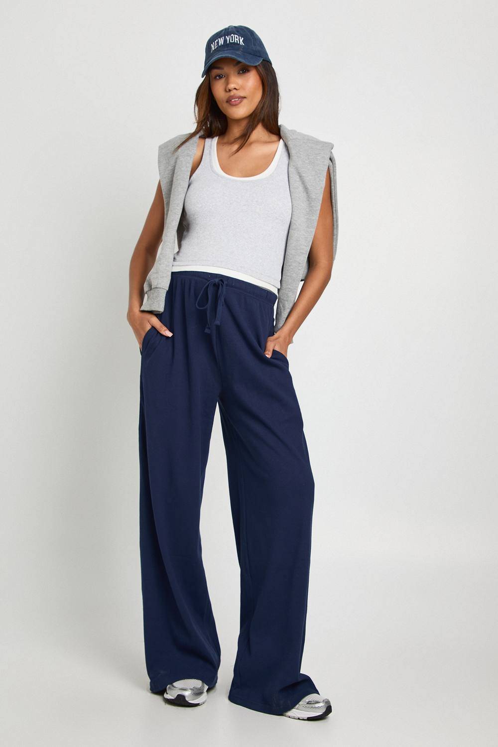 boohoo Maternity Basic Rib Wide Leg Trouser - Navy