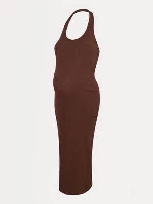 George Maternity Ribbed Halter Neck Midi Dress - Brown
