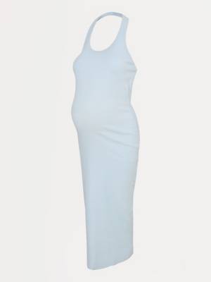 George Maternity Ribbed Halter Neck Midi Dress - Light Blue