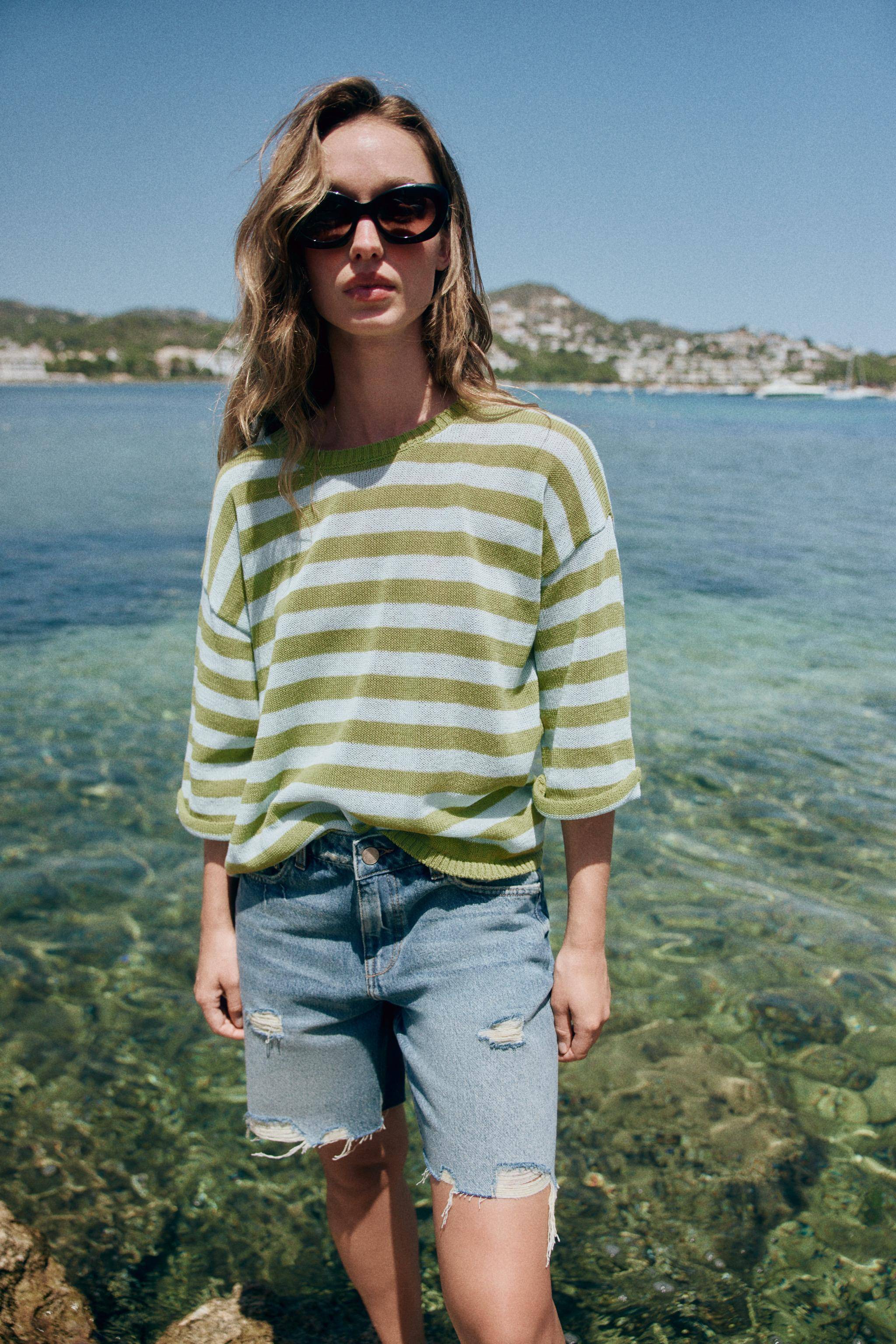 Zara Ripped Denim Bermuda Shorts