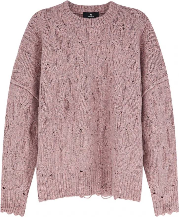 Represent Gerippter Rundhals Pullover Mit Zopfmuster - Rosa