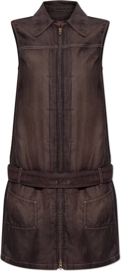 Diesel Robe Courte Denim Enduit Fluide - Marron