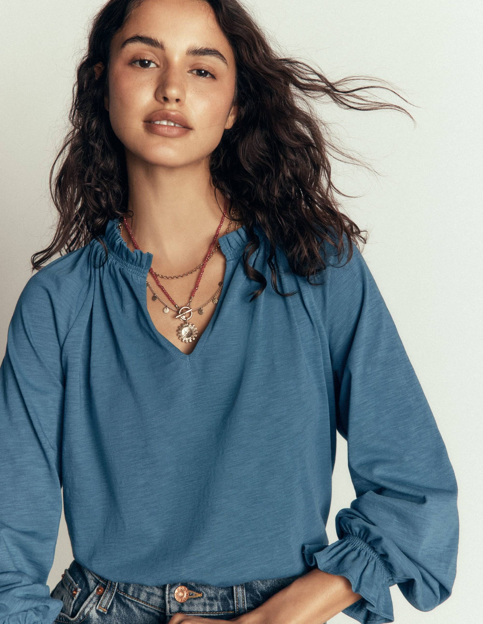 Boden Pia Ruffle Detail Top - Blue