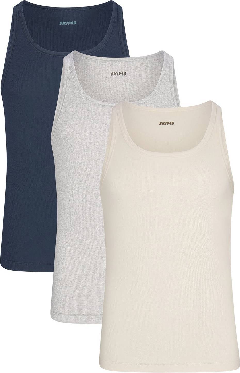 SKIMS Three-Pack Multicolor Cotton Rib Tank Tops - Blue