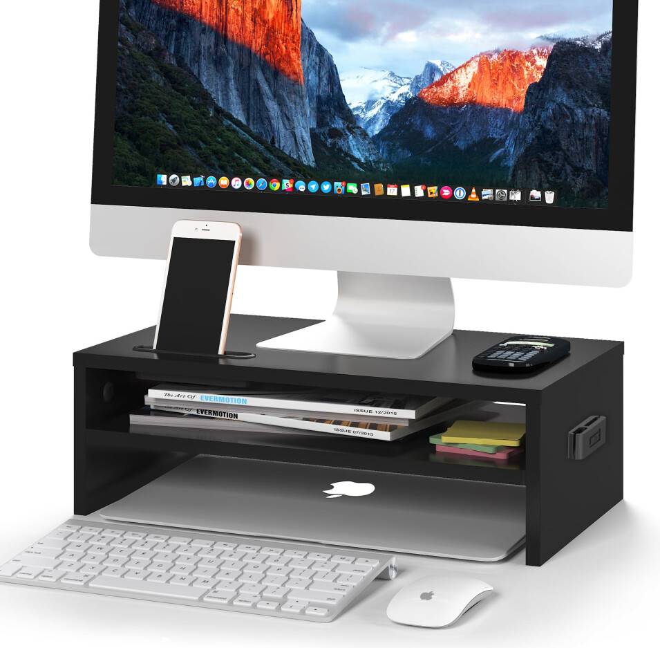BONTEC Monitor Stand Riser 2 Tier Wooden Desk