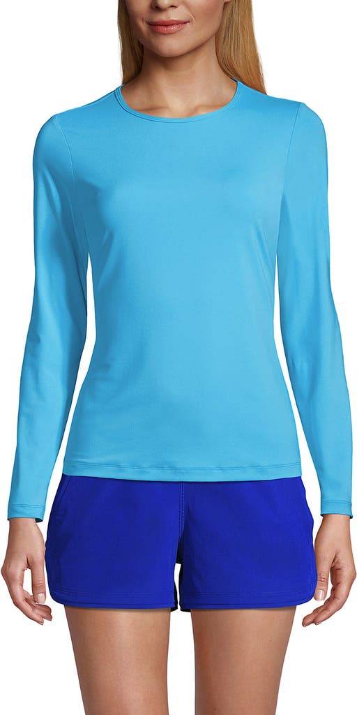 Rash guards Lands' End Crew Neck Long Sleeve Rash Guard - Turquoise
