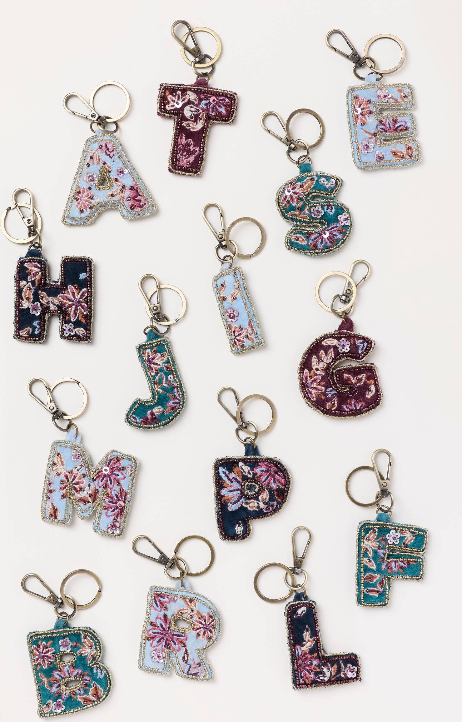 Alphabet Embroidered Bag Charm Keyring - Multi