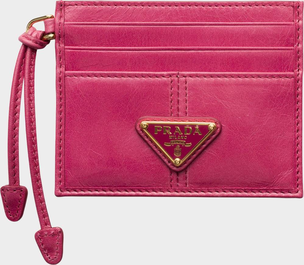 Prada Triangle Logo Leather Cardholder - Rosa
