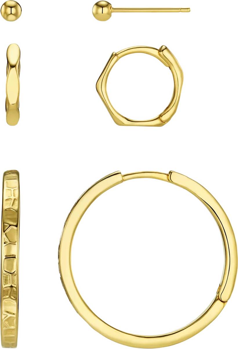 Textured Hoop Ear Stacking Set - Pale Gold