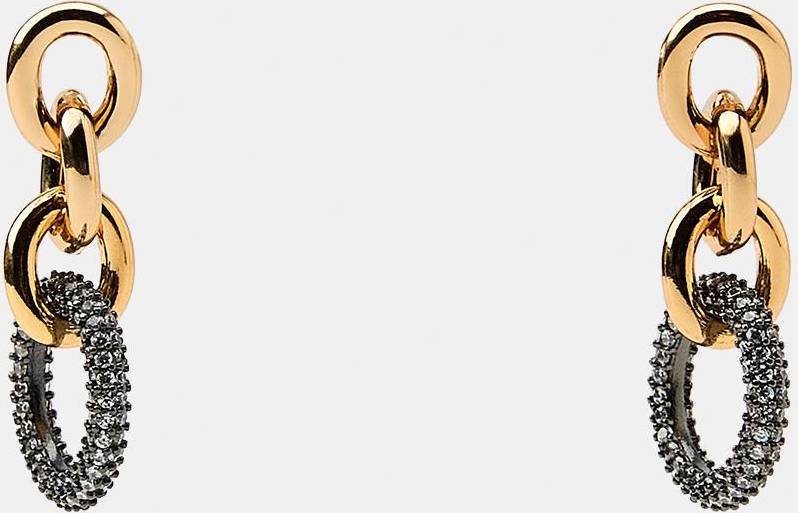 Zara Contrast Chain Link Earrings With Rhinestones