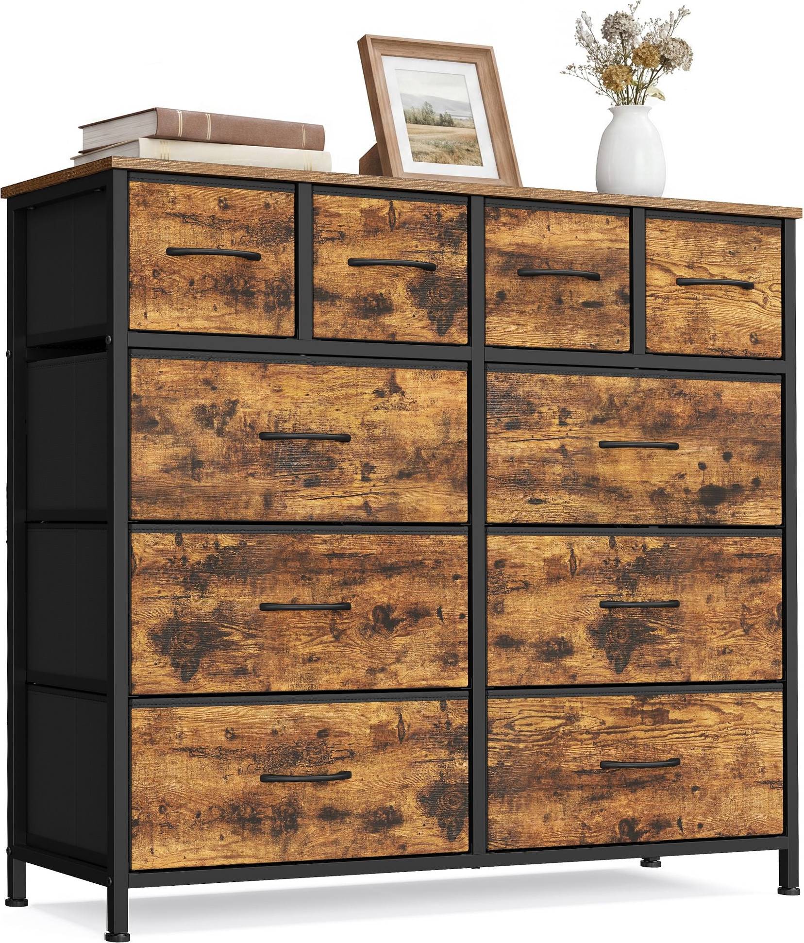 Songmics Commode Rangement Tiroirs Tissu Marron Rustique Commode