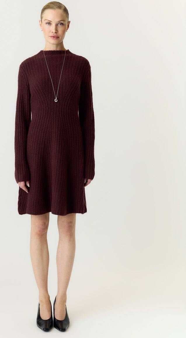 dolly Robe Courte en Maille Côtelée - Bordeaux-Rouge