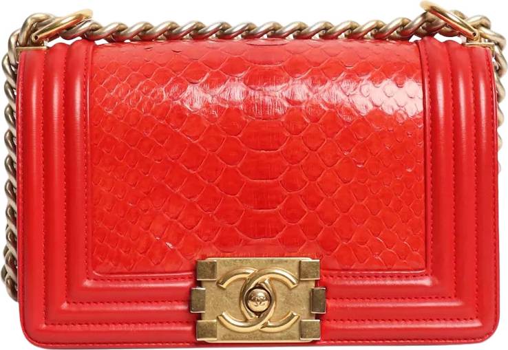 Chanel 2014 Boy Python Leather Bag - Red
