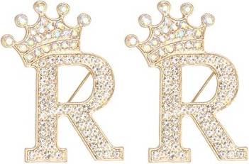 Uxcell Letter Brooch Pins Initial Rhinestone Alphabet R Badges Pin Gold Tone