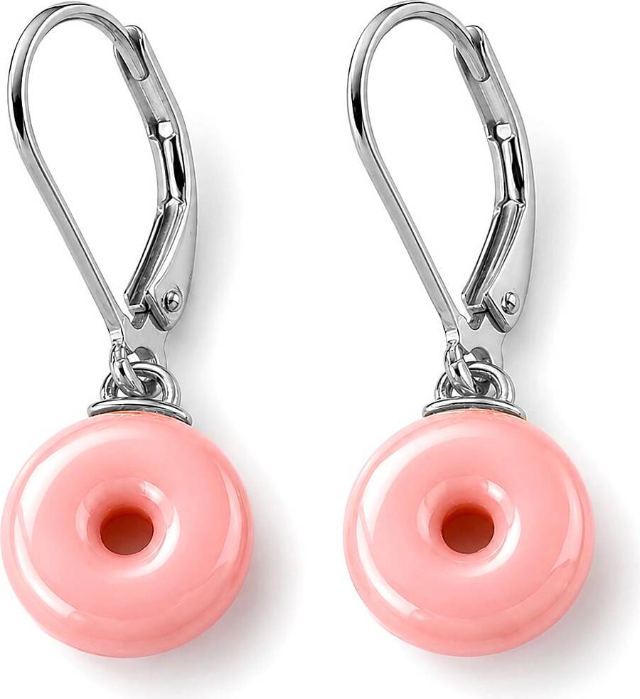 TJC Pink Conch Shell Donut Shape Drop Earring Lever Back Rhodium Overlay Sterling Silver