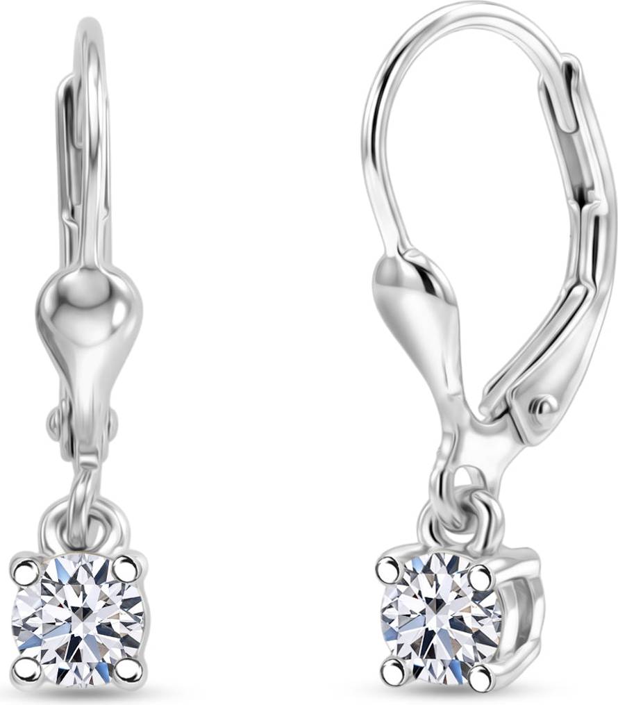 TJC Lab Grown Diamond Solitaire Lever Back Earring Rhodium Overlay Sterling Silver