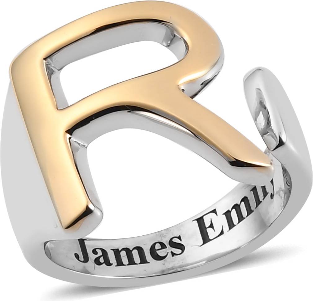 TJC Initial R Adjustable Ring Two Tone Plating