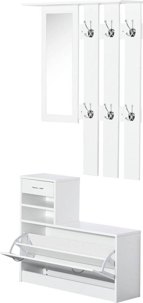 Homcom Entryway Organizer Shoe Storage Mirror Chest Wardrobe White Shoe Rack