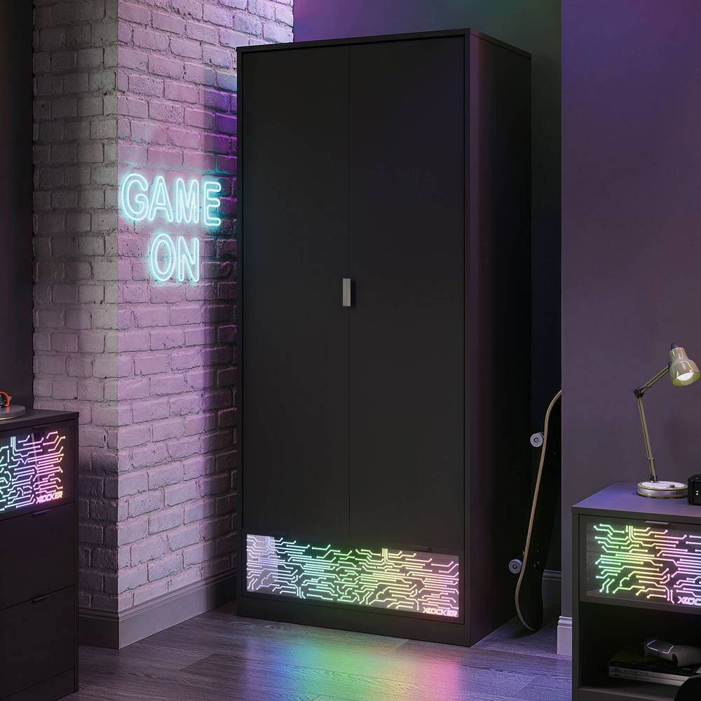 X-Rocker NeoNite 2 Door Wardrobe With Drawer Wardrobe