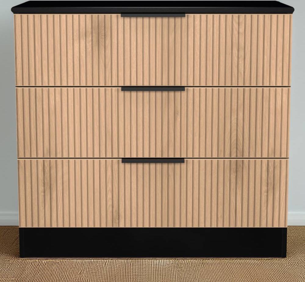 Java Slatt Effect Black 3 Drawer Chest