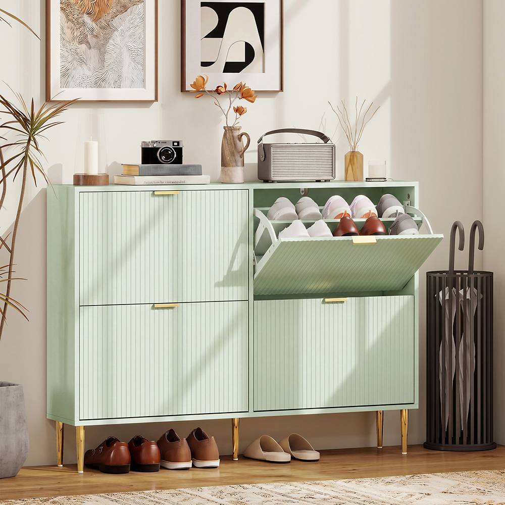 Homcom Slim Shoe Storage Cabinet With 4 Flip Drawers Shoe Rack