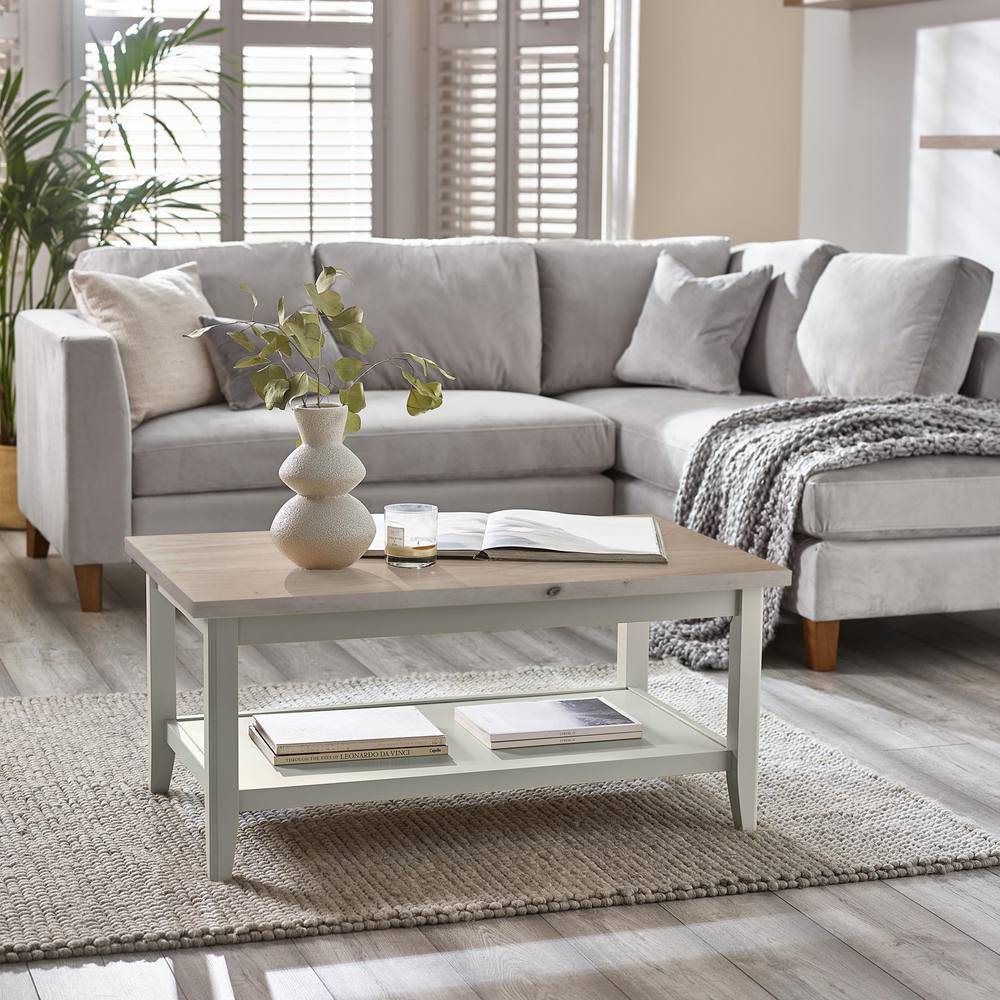 Furniturebox Eden Rectangular Whitewashed Light Grey Coffee Table Coffee Table