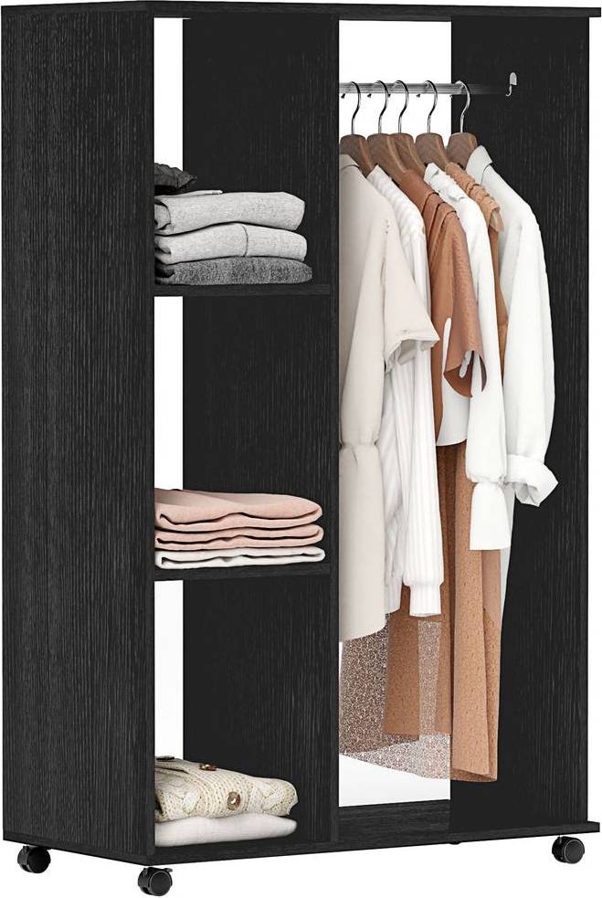 Homcom Rolling Open Wardrobe Hanging Rail Storage Shelves Clothes Rack