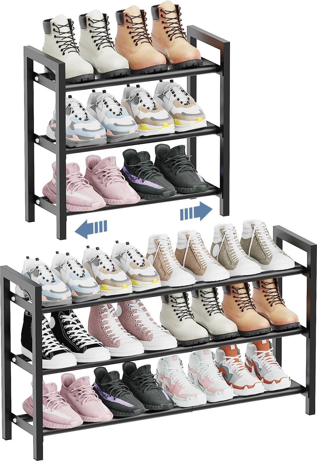 Mavivegue 3 Tier Expandable Metal Shoe Rack Shoe Rack
