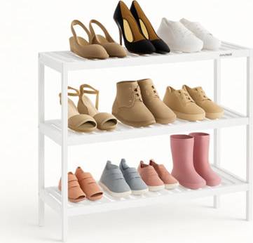 Innoteck 3 Tier Bamboo Shoe Rack White Holds Shoe Rack 12pcs