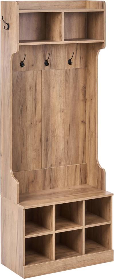 Shoe and coat storage Beliani Shoe Storage With Coat Rack Gindagai Light Brown Shoe Rack