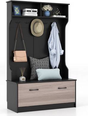 Shoe and coat storage B&Q 3-In-1 Freestanding Hall Coat Rack Stand Bench Shoe Rack