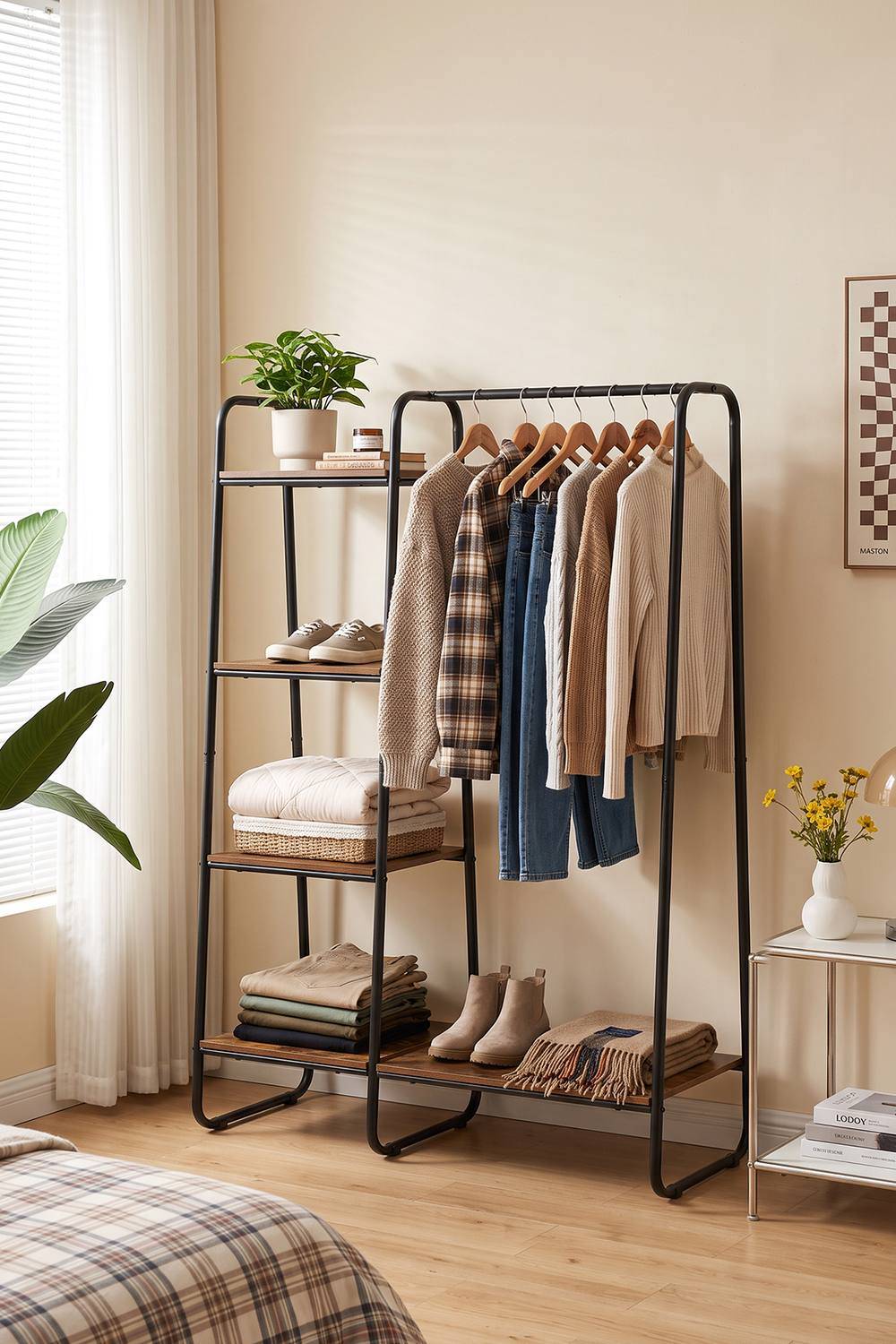 Living and Home Unisex Freestanding Clothes Rack With Shelves Clothes Rack