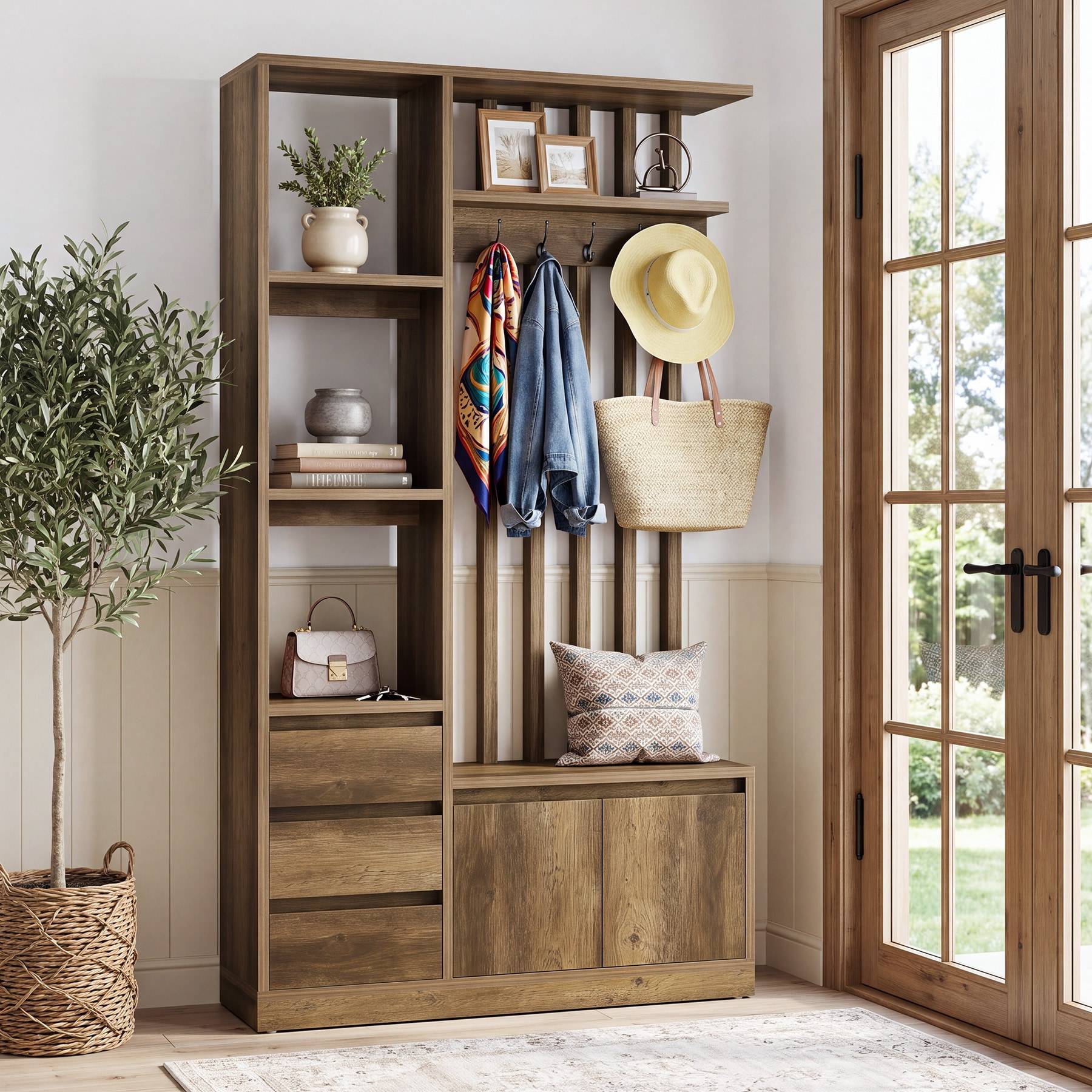 Shoe bench Tribesigns Hall Tree Entryway Bench with Shoe Storage Shoe Rack
