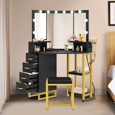Black vanity set Dextrus 3 Color Lighting Options Corner Vanity Set Dressing Table