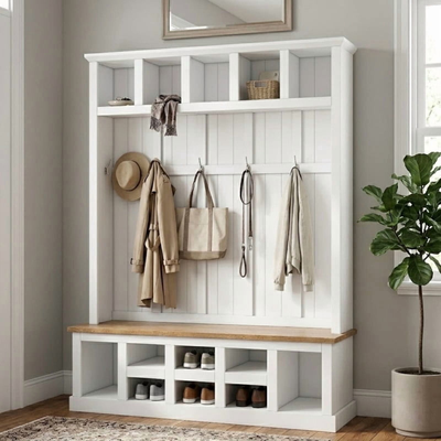 Coat rack shoe bench Wakefit Farmhouse Hall Tree Shoe Storage Bench 13 Compartments Entryway Coat Rack Shoe Rack