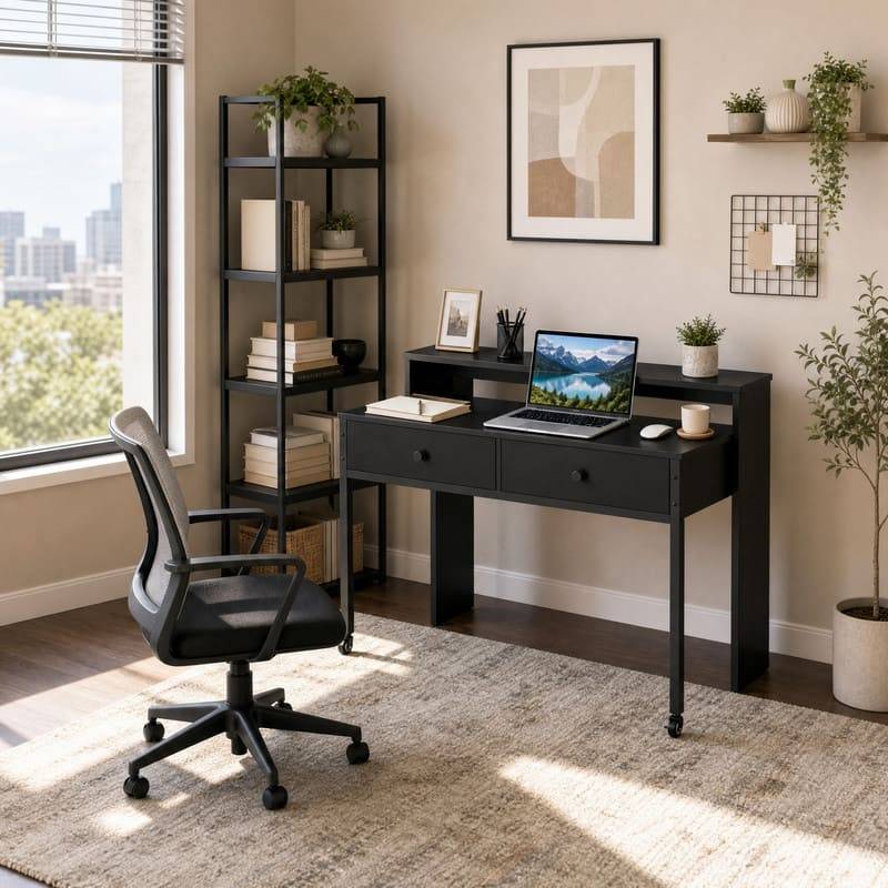 Computer desk with drawers Wellfor Extendable Computer Desk With 2 Drawers