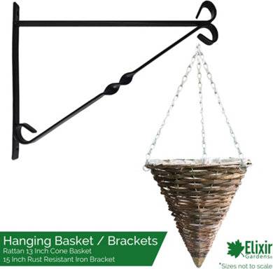 Elixir Rattan Cone Hanging Basket 13 Inch With Bracket 6 Pcs