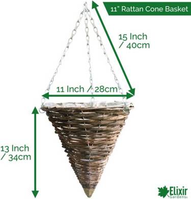 Elixir Rattan Cone Hanging Basket 11 Inch X 1