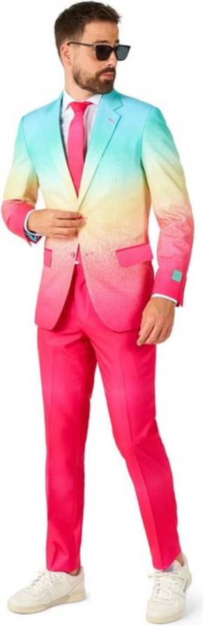 OppoSuits Funky Fade Kostym - Rosa/Turkos/Blå