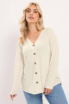 Yours Button Front Top In Natural - Cream