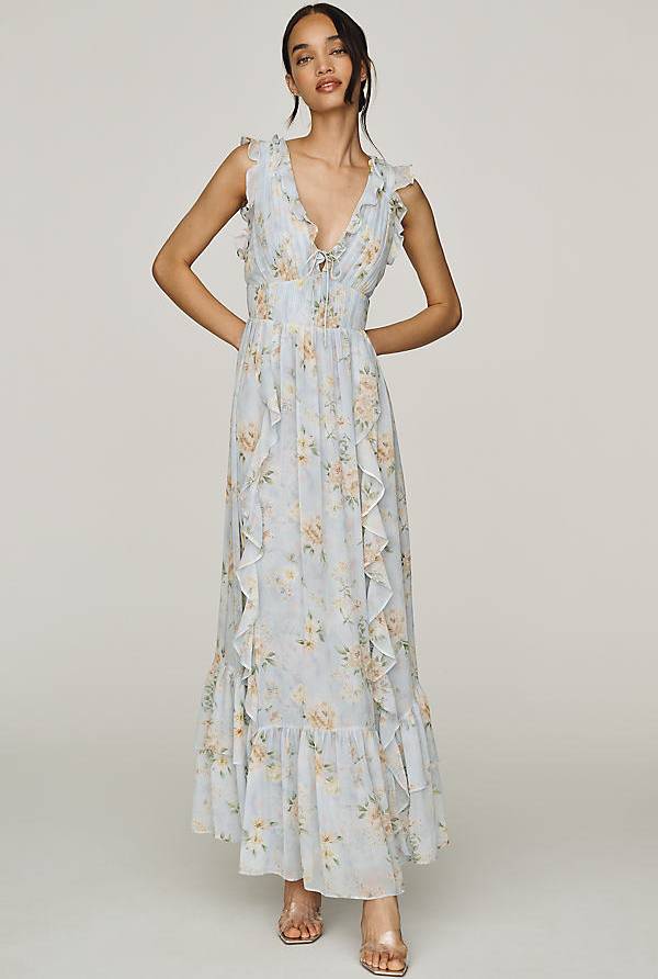 ASTR The Label Kindra Ruffle Maxi Dress - Blue