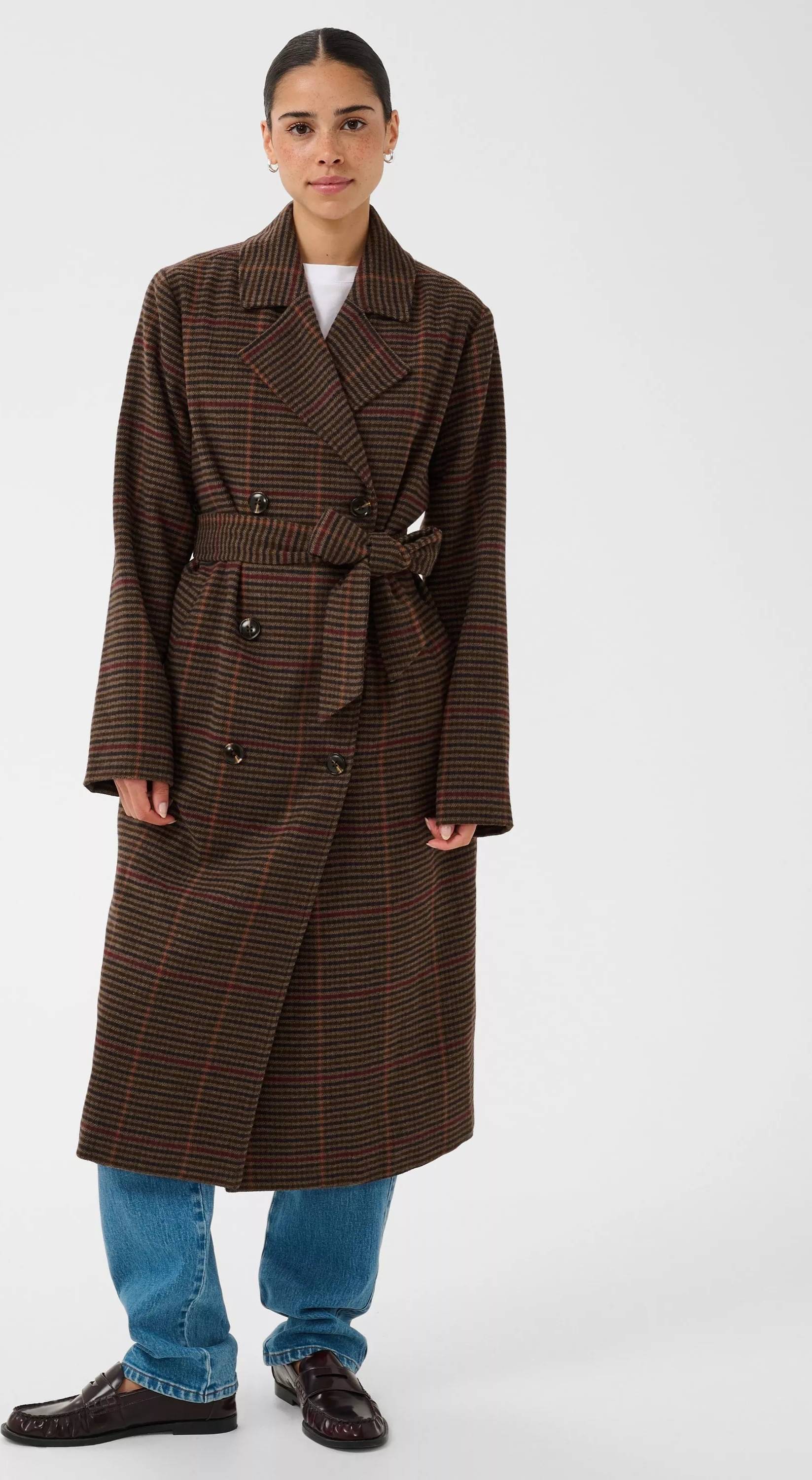 Kaffe Kafanni Checked Coat - Brown/Multi Check