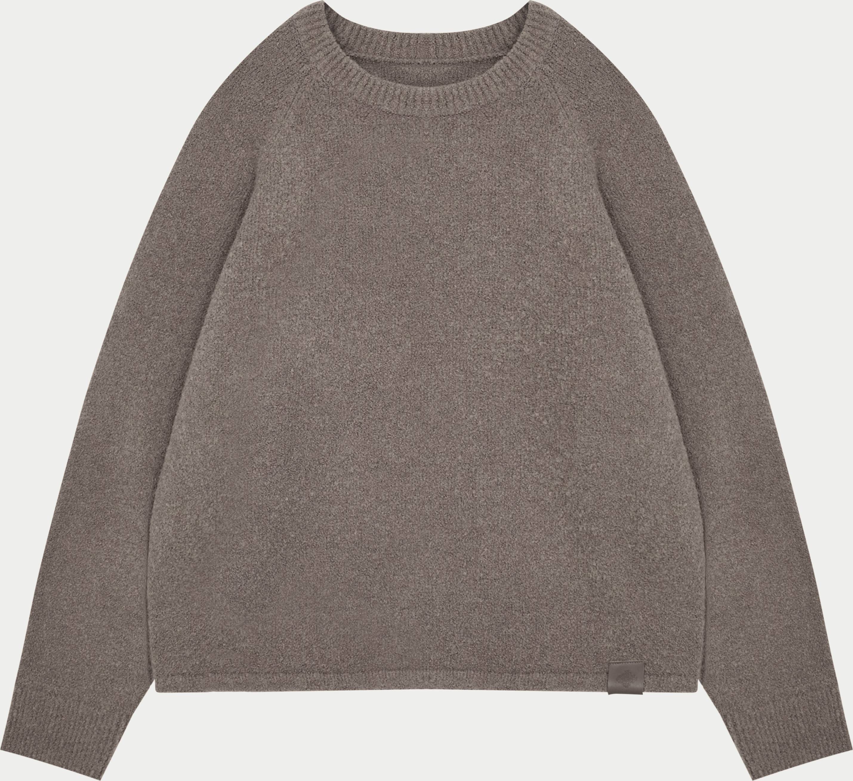 Boucle Knit Raglan Crew - Brown