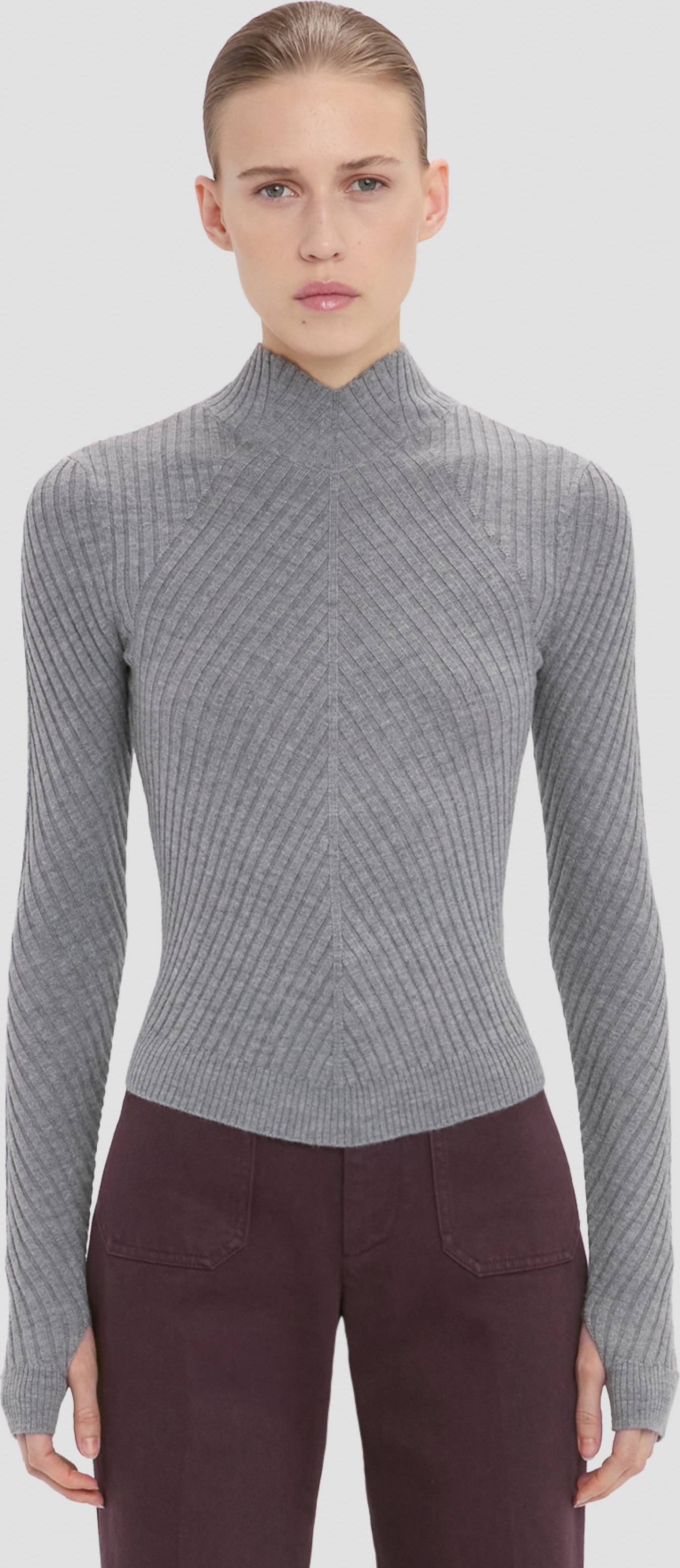 Victoria Beckham Georgia Ribbed-Knit Wool Top - Grey