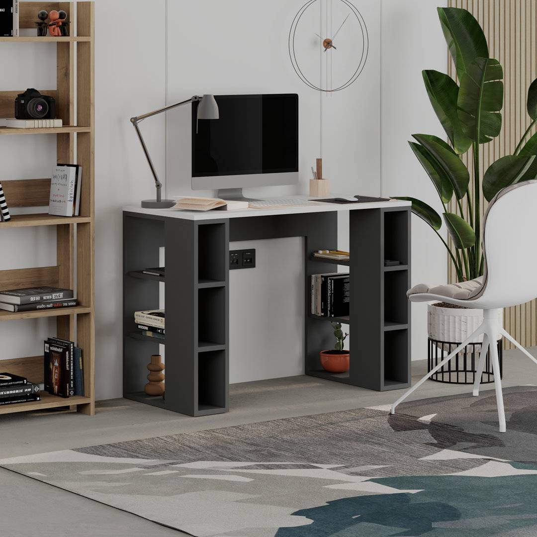 Zipcode Design Simone Modern Desk With Built-in Bookcase Writing Desk
